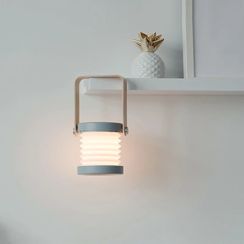 Creative wooden handle portable lantern lamp telescopic folding led table lamp charging night light reading lamp