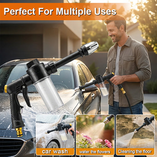 High Pressure Car Washing Spray Gun with Foam Bottle – Multi-Function Water Gun, Suitable for Pets, Motorcycles, and Gardens