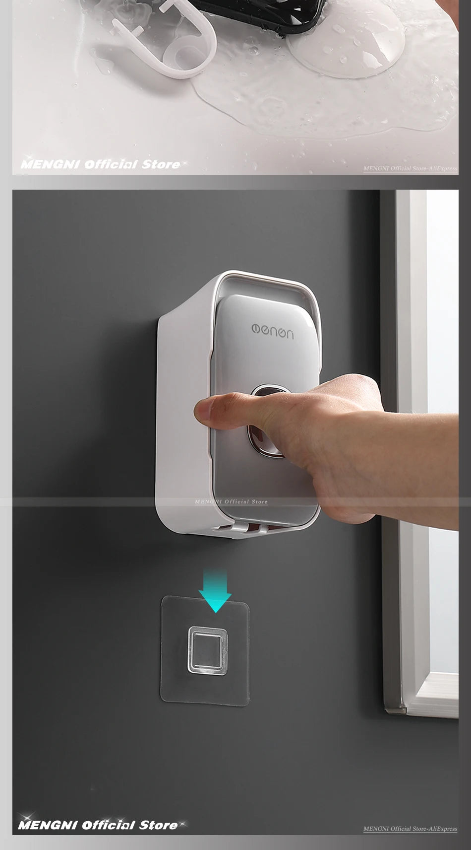 MENGNI Toothpaste Dispenser Wall-Mounted Bathroom Toothpaste Squeezer Punch-Free Toothbrush Holder Rack manual operation