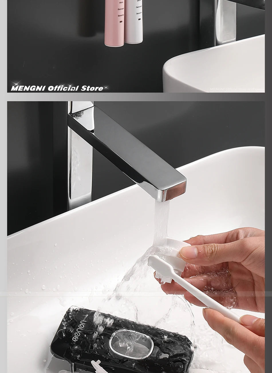 MENGNI Toothpaste Dispenser Wall-Mounted Bathroom Toothpaste Squeezer Punch-Free Toothbrush Holder Rack manual operation