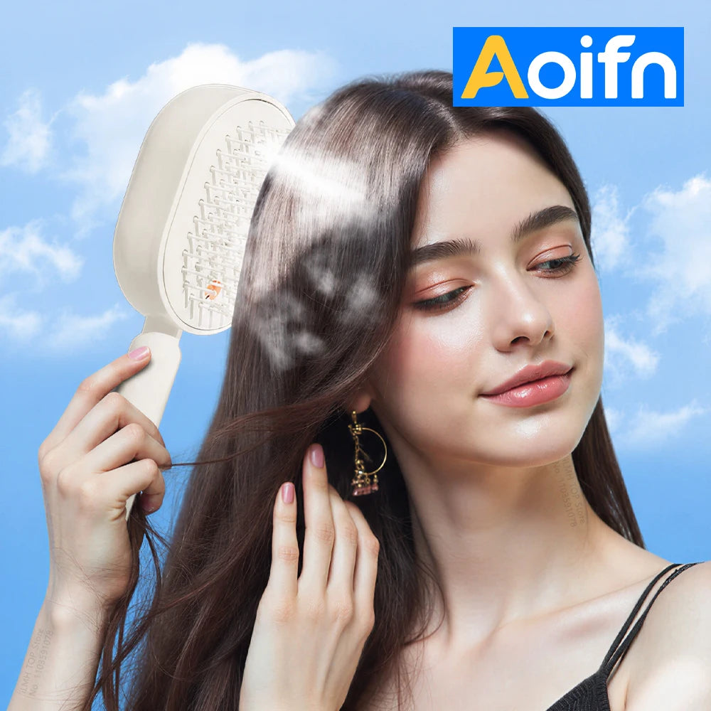 Aoifn Electric Spray Hair Brush, Air Cushion Massage Comb with Red Light, Cordless Detangling Steam Brush for Frizz Control