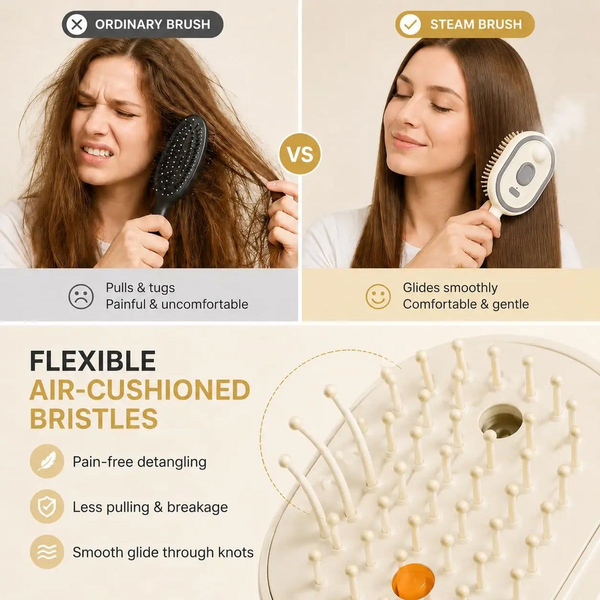 Aoifn Electric Spray Hair Brush, Air Cushion Massage Comb with Red Light, Cordless Detangling Steam Brush for Frizz Control