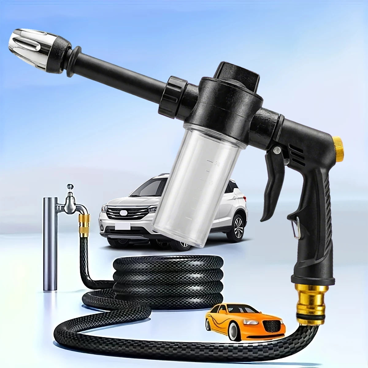 High Pressure Car Washing Spray Gun with Foam Bottle – Multi-Function Water Gun, Suitable for Pets, Motorcycles, and Gardens