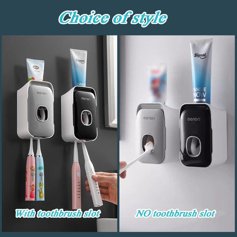MENGNI Toothpaste Dispenser Wall-Mounted Bathroom Toothpaste Squeezer Punch-Free Toothbrush Holder Rack manual operation
