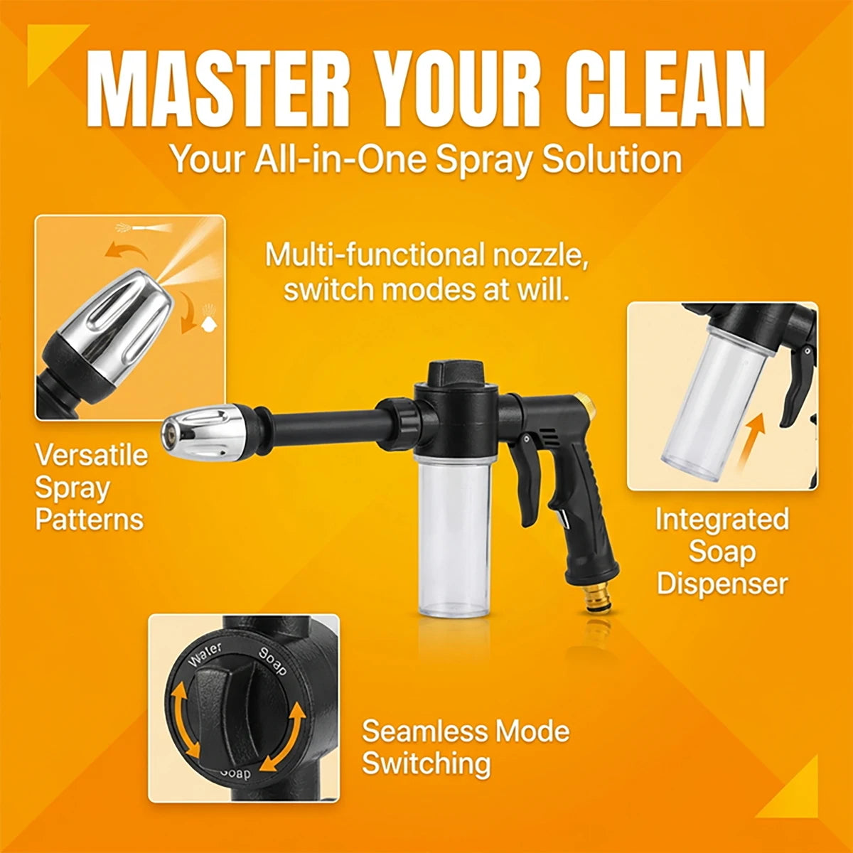 High Pressure Car Washing Spray Gun with Foam Bottle – Multi-Function Water Gun, Suitable for Pets, Motorcycles, and Gardens