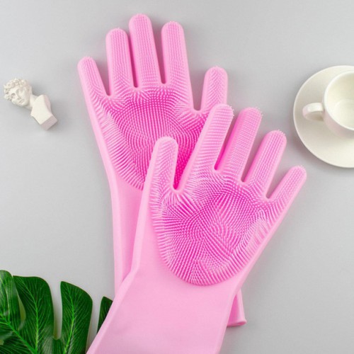 Силіконові рукавички Magic Silicone Gloves Pink для прибирання чистки миття посуду для будинку. Колір рожевий