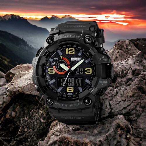 Годинник наручний чоловічий SKMEI 1520BK BLACK, армійський годинник протиударний. Колір: чорний