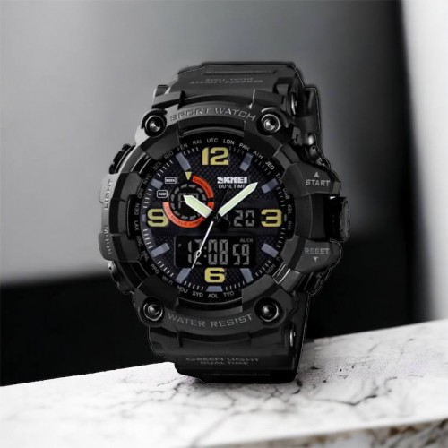 Годинник наручний чоловічий SKMEI 1520BK BLACK, армійський годинник протиударний. Колір: чорний