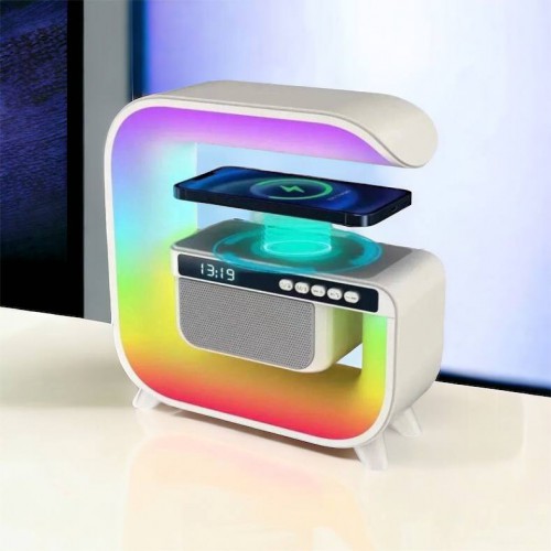 Нічний акумуляторний RGB G3 з бездротовою зарядкою 15W і Bluetooth колонкою 3W Настільна смарт лампа