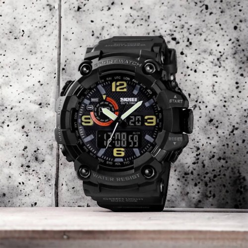 Годинник наручний чоловічий SKMEI 1520BK BLACK, армійський годинник протиударний. Колір: чорний