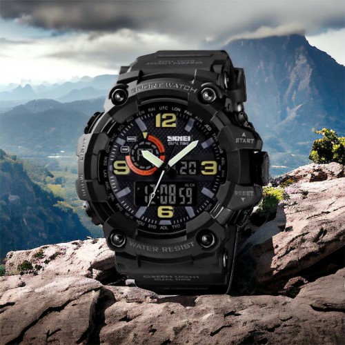 Годинник наручний чоловічий SKMEI 1520BK BLACK, армійський годинник протиударний. Колір: чорний