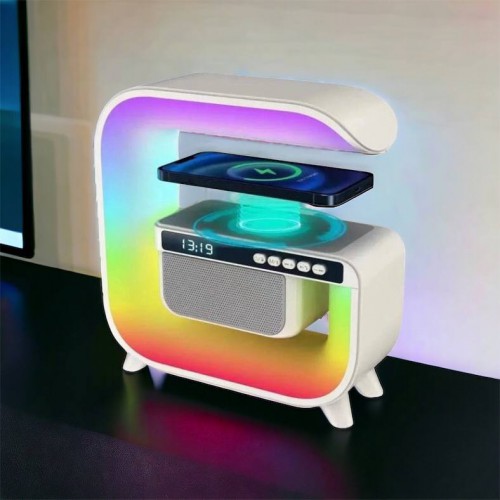 Нічний акумуляторний RGB G3 з бездротовою зарядкою 15W і Bluetooth колонкою 3W Настільна смарт лампа