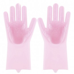 Силіконові рукавички Magic Silicone Gloves Pink для прибирання чистки миття посуду для будинку. Колір рожевий