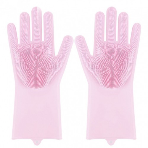 Силіконові рукавички Magic Silicone Gloves Pink для прибирання чистки миття посуду для будинку. Колір рожевий