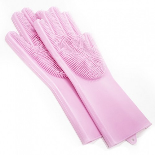 Силіконові рукавички Magic Silicone Gloves Pink для прибирання чистки миття посуду для будинку. Колір рожевий