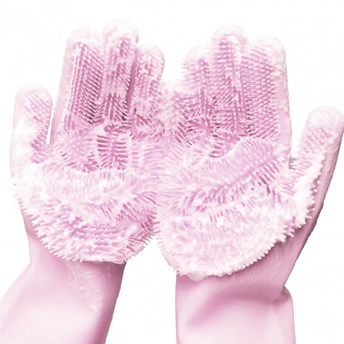 Силіконові рукавички Magic Silicone Gloves Pink для прибирання чистки миття посуду для будинку. Колір рожевий