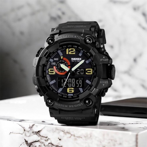 Годинник наручний чоловічий SKMEI 1520BK BLACK, армійський годинник протиударний. Колір: чорний