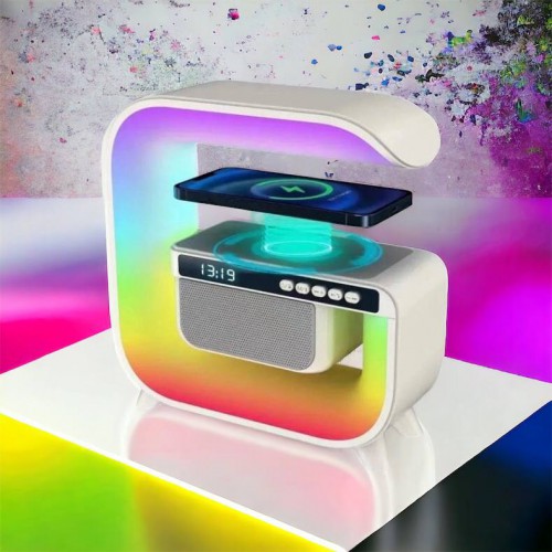 Нічний акумуляторний RGB G3 з бездротовою зарядкою 15W і Bluetooth колонкою 3W Настільна смарт лампа