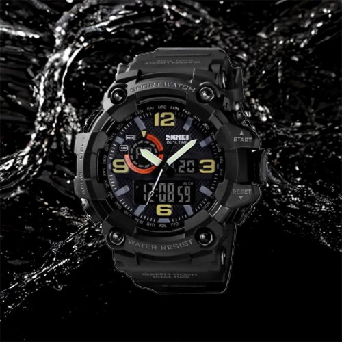 Годинник наручний чоловічий SKMEI 1520BK BLACK, армійський годинник протиударний. Колір: чорний