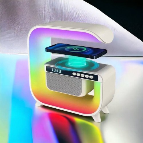Нічний акумуляторний RGB G3 з бездротовою зарядкою 15W і Bluetooth колонкою 3W Настільна смарт лампа