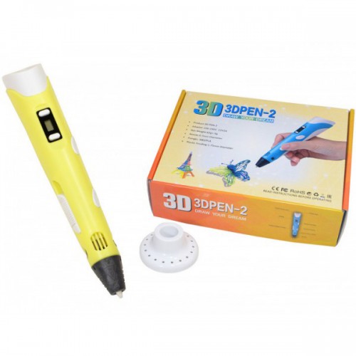 3D ручка Smart 3D Pen 2 c LCD дисплеєм, Дитяча електро ручка для фігурок із пластику. Колір: жовтий