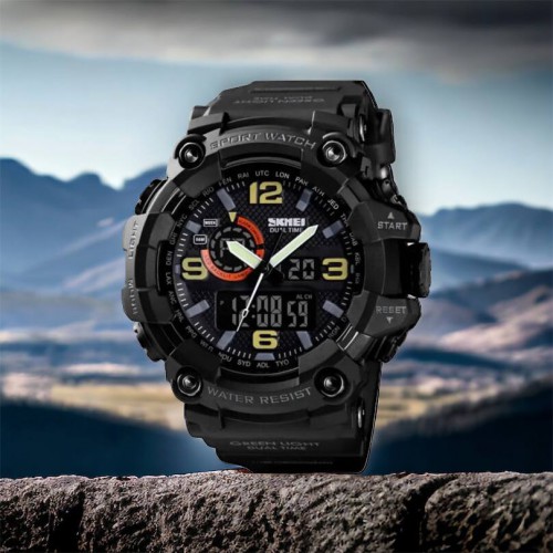 Годинник наручний чоловічий SKMEI 1520BK BLACK, армійський годинник протиударний. Колір: чорний