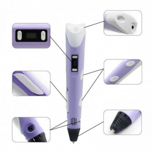 3D ручка Smart 3D Pen 2 c LCD дисплеєм, Ручка для об'ємного малювання, Дитяча 3д ручка. Колір: фіолетовий