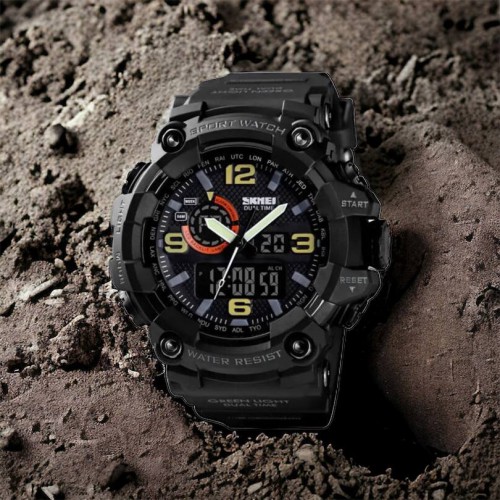 Годинник наручний чоловічий SKMEI 1520BK BLACK, армійський годинник протиударний. Колір: чорний
