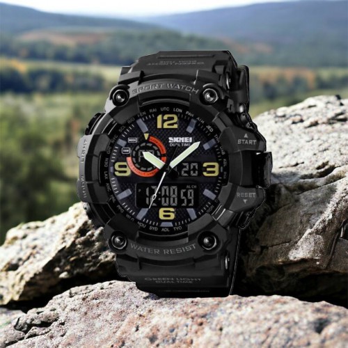 Годинник наручний чоловічий SKMEI 1520BK BLACK, армійський годинник протиударний. Колір: чорний