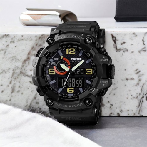 Годинник наручний чоловічий SKMEI 1520BK BLACK, армійський годинник протиударний. Колір: чорний