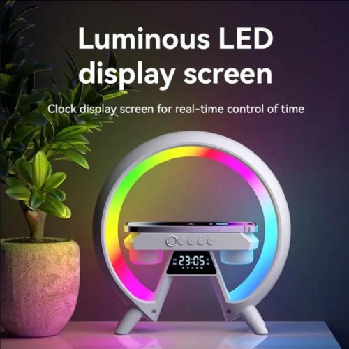 LED Лампа нічник з бездротовою зарядкою та Bluetooth динаміком G-Lite XM-X63, Годинник хамелеон з будильник
