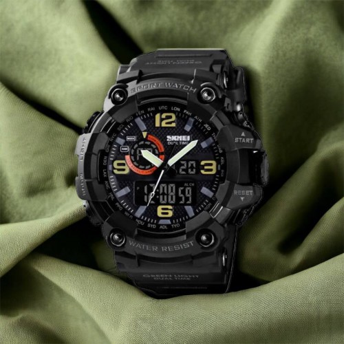 Годинник наручний чоловічий SKMEI 1520BK BLACK, армійський годинник протиударний. Колір: чорний