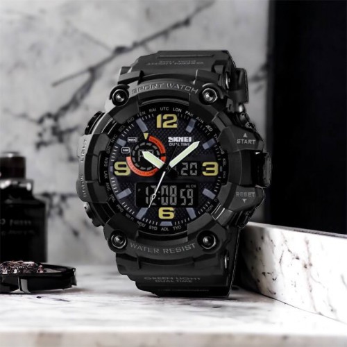 Годинник наручний чоловічий SKMEI 1520BK BLACK, армійський годинник протиударний. Колір: чорний