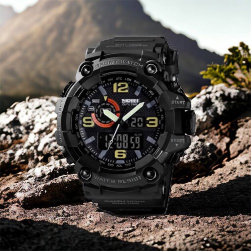 Годинник наручний чоловічий SKMEI 1520BK BLACK, армійський годинник протиударний. Колір: чорний