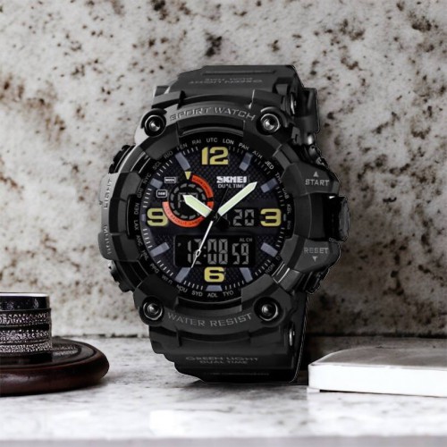 Годинник наручний чоловічий SKMEI 1520BK BLACK, армійський годинник протиударний. Колір: чорний