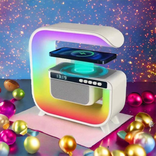 Нічний акумуляторний RGB G3 з бездротовою зарядкою 15W і Bluetooth колонкою 3W Настільна смарт лампа
