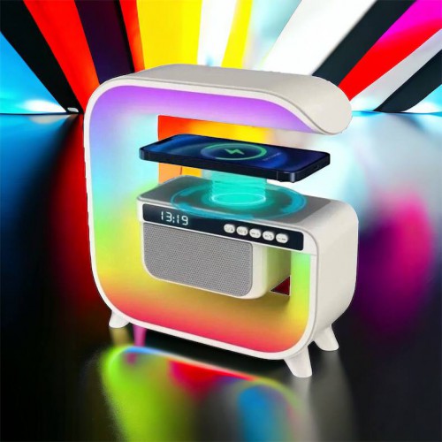 Нічний акумуляторний RGB G3 з бездротовою зарядкою 15W і Bluetooth колонкою 3W Настільна смарт лампа