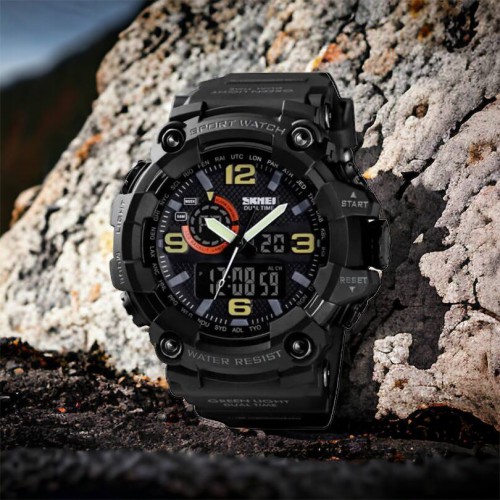 Годинник наручний чоловічий SKMEI 1520BK BLACK, армійський годинник протиударний. Колір: чорний