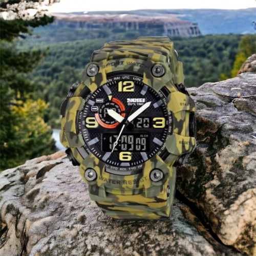 Годинник наручний чоловічий SKMEI 1520CMGN CAMO GREEN, годинник військовий чоловічий, для військовослужбовців. Колір: камуфляж