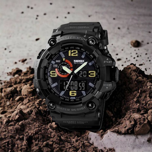 Годинник наручний чоловічий SKMEI 1520BK BLACK, армійський годинник протиударний. Колір: чорний