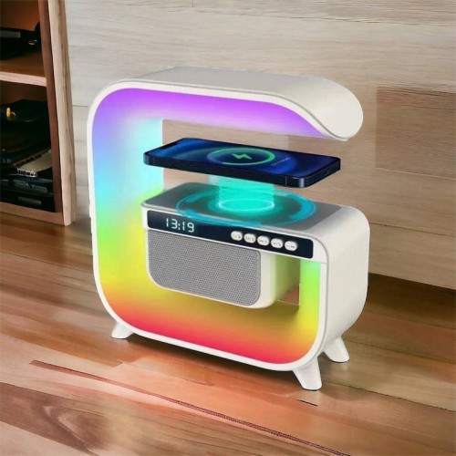 Нічний акумуляторний RGB G3 з бездротовою зарядкою 15W і Bluetooth колонкою 3W Настільна смарт лампа