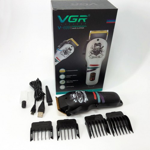 Машинка для стрижки волосся та бороди професійна VGR V-699 з насадками та LED дисплеєм. Колір: чорний