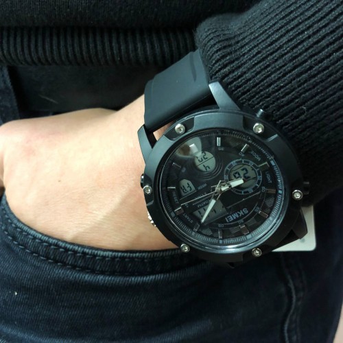 Годинник наручний чоловічий SKMEI 1757BKWT BLACK-WHITE, армійський годинник протиударний. Колір: чорний