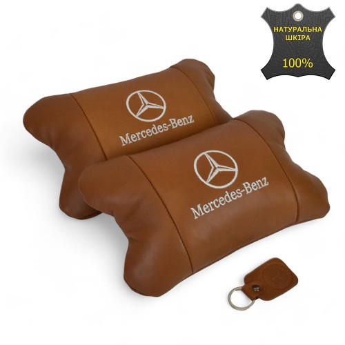 Комплект 2шт для підголівника Mercedes-Benz, виготовлених з натуральної коричневої шкіри. Комфорт в авто