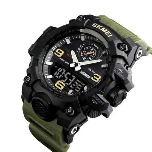Годинник наручний чоловічий SKMEI 1586AG ARMY GREEN, чоловічий армійський водостійкий тактичний. Колір: зелений