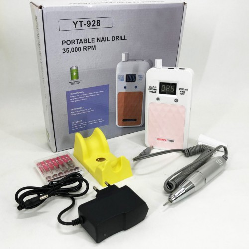 Портативний фрезер для нігтів Nail Drill YT-928 акумуляторний з індикатором заряду на 35 000 оборотів. Колір: білий