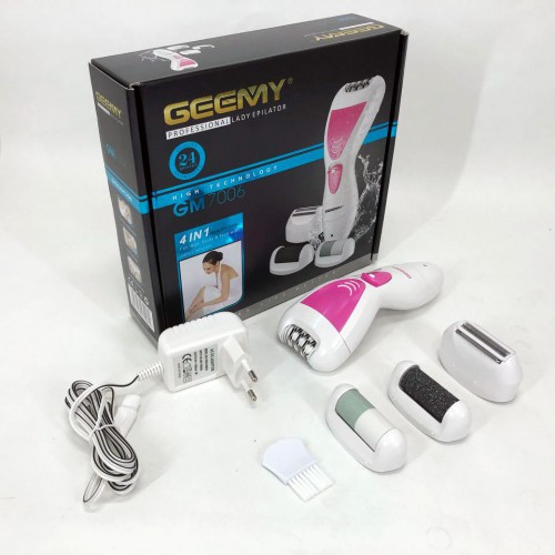 Епілятор Gemei GM-7006 4в1 - Професійний бездротовий епілятор бритва з насадками триммер + пемза