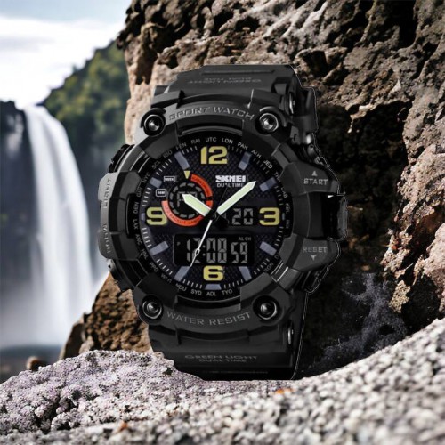 Годинник наручний чоловічий SKMEI 1520BK BLACK, армійський годинник протиударний. Колір: чорний