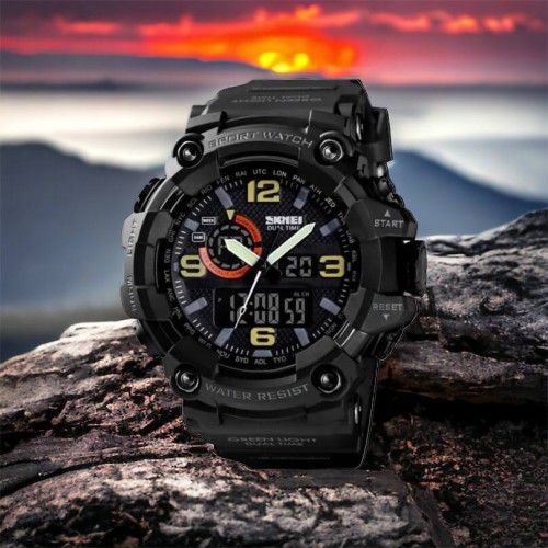 Годинник наручний чоловічий SKMEI 1520BK BLACK, армійський годинник протиударний. Колір: чорний