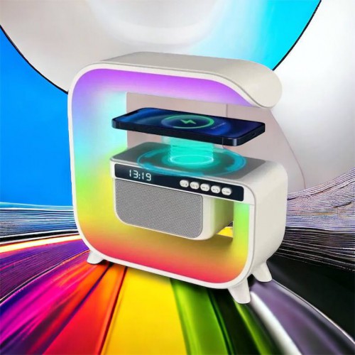 Нічний акумуляторний RGB G3 з бездротовою зарядкою 15W і Bluetooth колонкою 3W Настільна смарт лампа